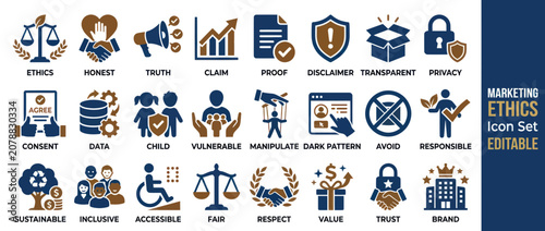 Photos Marketing ethics and corporate social responsibility icon set