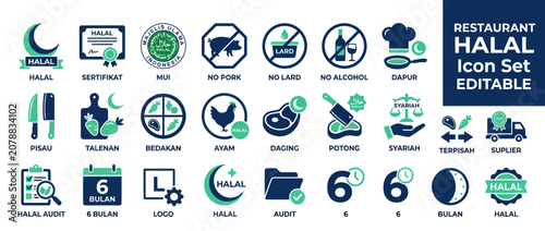 Fotografía Halal restaurant icons for food certification and dietary standards