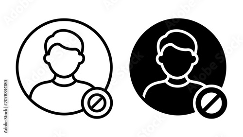 Cuadro en lienzo User profile restricted: Two stylized user icons, one outlined and one solid silhouette, display a prohibition symbol, indicating a restricted or inaccessible profile