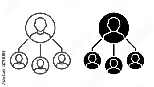Foto Organization Chart Iconography: Two stylized icons depict a hierarchical organizational structure, illustrating leadership and subordinate relationships within a group or company