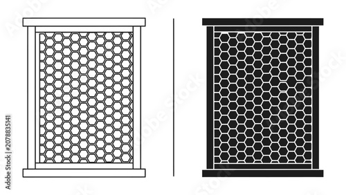 Tableau sur toile Honeycomb Grid Comparison: Two framed honeycomb patterns, one in outline and the other in solid black, offer a stark visual contrast for comparing design elements and geometric structures
