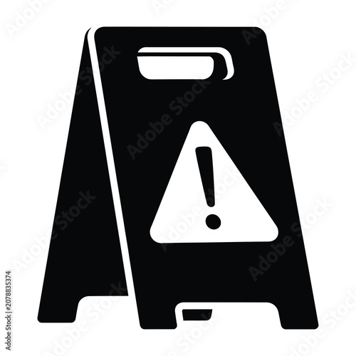 Foto Caution wet floor sign icon black and white silhouette for safety warning notice