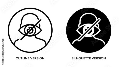 Fotografija Privacy icon: Outline and silhouette version of a person's head with an eye crossed out, representing privacy or no visual surveillance