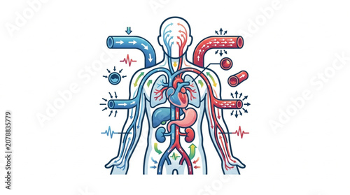 Foto Human circulatory system and internal organs illustration.