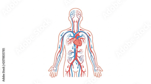 Bild auf Leinwand Human circulatory system with heart and blood vessels.