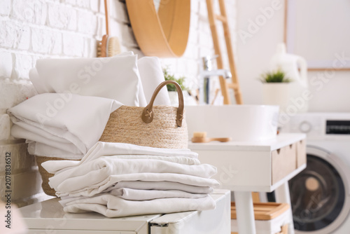 Basket with clean bed sheet...