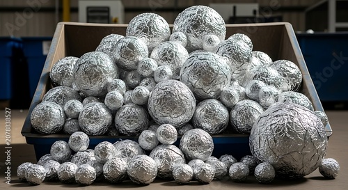 Collection of Shiny Metallic Spheres in Various Sizes for Artistic and Decorative Purposes.