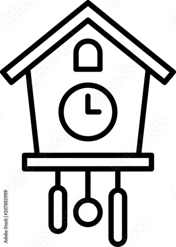 Fotografija Vector cuckoo clock silhouette black line art illustration for timekeeping home