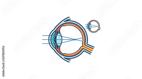 Detailed Diagram of the Human Eye Anatomy and Light Refraction.