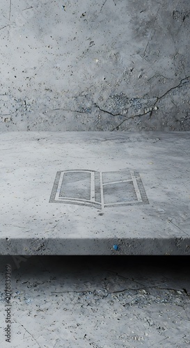 Open Book Resting on Concrete Surface with Cracked Wall Background.