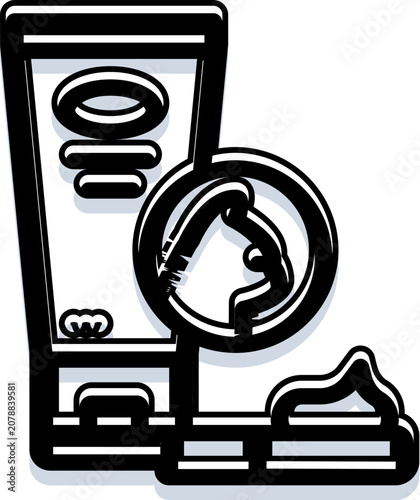 Bild auf Leinwand Pet care ointment tube dispensing cream with an animal head icon, line art style