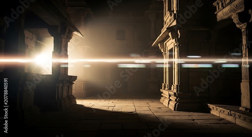 Ancient Ruins Under Sunset Light with Reflection.