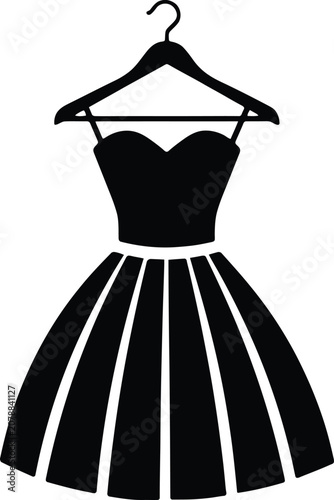Vector silhouette of women's strapless dress on hanger fashion apparel icon for design projects