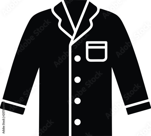 Vector silhouette of a black button up pajama shirt with white outline