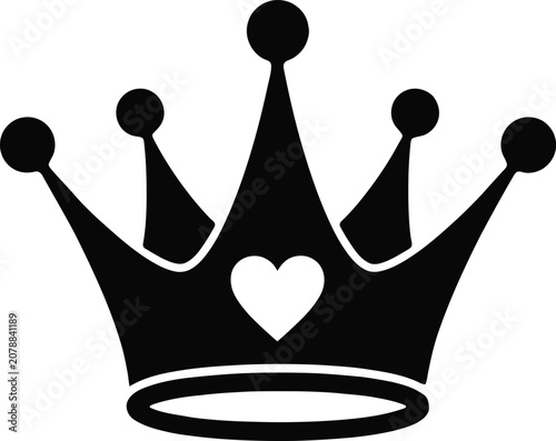 Vector crown silhouette with heart shaped center royal icon