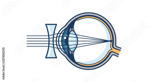Diagram of human eye with myopia correction lens.