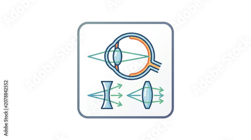 Diagram of human eye anatomy and optical lenses.