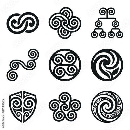 Collection of Celtic knotwork and spiral designs.