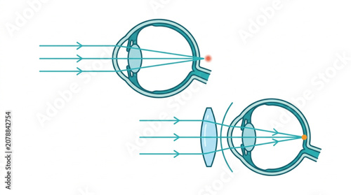 Diagram of the human eye showing light refraction and correction.