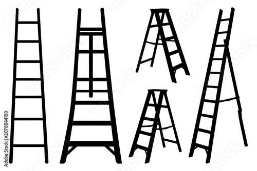 Variety of ladder silhouettes including stepladder and extension ladder designs.