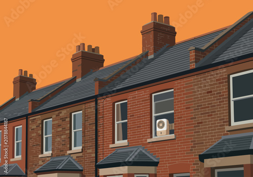 Quadro su tela Brick row houses showcase inadequate insulation