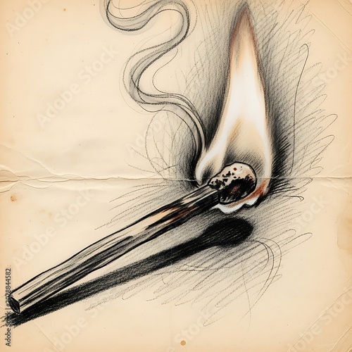 Close-Up of Burning Matchstick with Smoke.