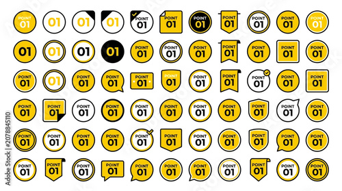 Dense grid of yellow circular 01 badges arranged in a repeating pattern for UI design, branding, and decorative backgrounds.