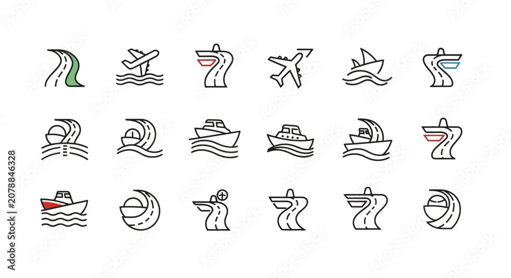 Fototapeta premium Collection of nautical and wave icons.