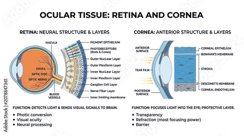 Foto Ocular tissue retina and cornea.