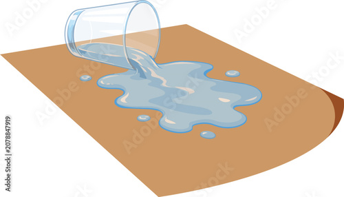 Vector illustration of water spilling from an overturned glass on a table.