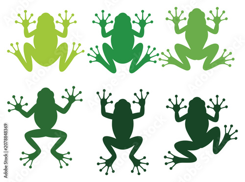 Bild auf Leinwand Frog Silhouettes Collection: A collection of six stylized green frog silhouettes in various poses, representing nature's amphibians