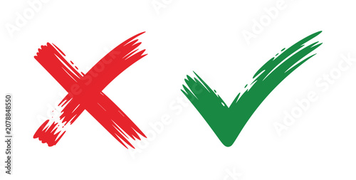 Bild auf Leinwand Checkmark and Cross Symbol: A clear visual representation of a green checkmark and a red cross, symbolizing correctness and error, or yes and no choices