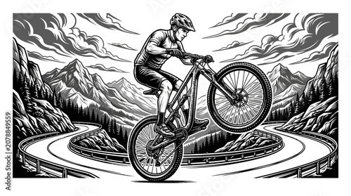 Quadro su tela Man Riding Mountain Bike Trails.