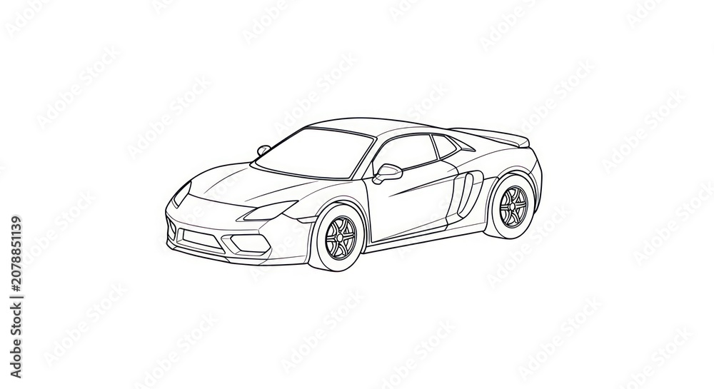 Fototapeta premium Line drawing of a sports car.