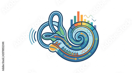 Canvastavla Inner ear anatomy with sound waves and audio spectrum illustration