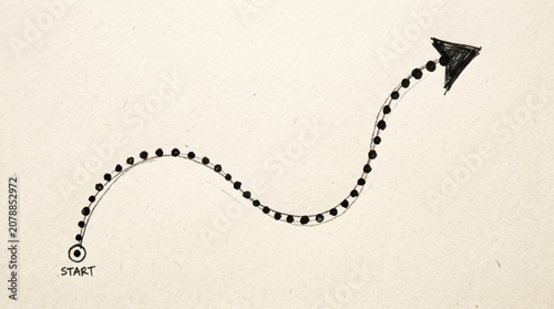 Hand Drawn Pathway With Black Dots and Arrowhead Endpoint on Light Background