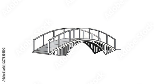 Steel arched pedestrian bridge structure.