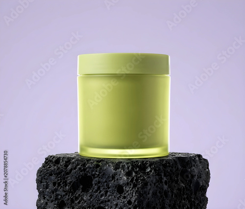 Frosted Chartreuse Green Acrylic Hair Mask Tub on Charcoal Slag Glass