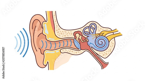 Photos Diagram of the human ear showing sound waves entering the ear canal