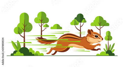 Fotografie Brown Chipmunk Running Fast Outdoors.