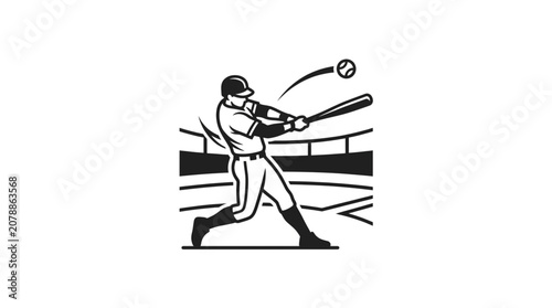 Tableau sur toile Baseball player swinging bat at ball during game.