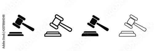 Schilderij op canvas Gavel Icon, Judge Gavel Vector Illustration with Editable Outline and Solid Styl