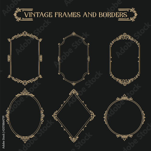 Set of vintage frames and borders gold color