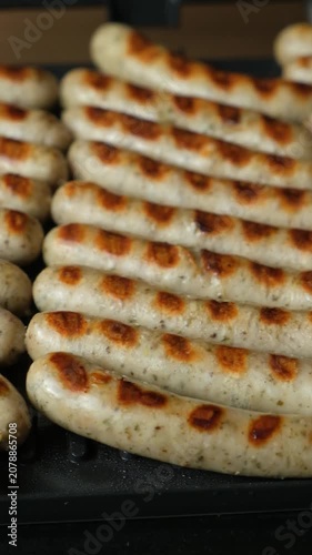 Batch of Sausages Roasting on Modern Electric Home Grill