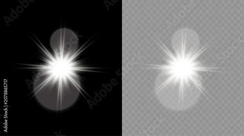 Starburst light effect realistic lens flare and sparkle elements for graphic design