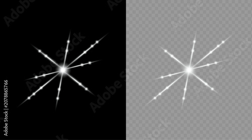 Starburst light effect radiant sparkle with black and transparent backgrounds