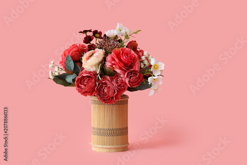 Konstfotografi Artificial flowers on pink background