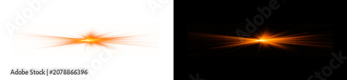 Obraz na plátně Orange light streak flare isolated on transparent background for digital special effects design element overlay graphic asset with glowing star burst rays