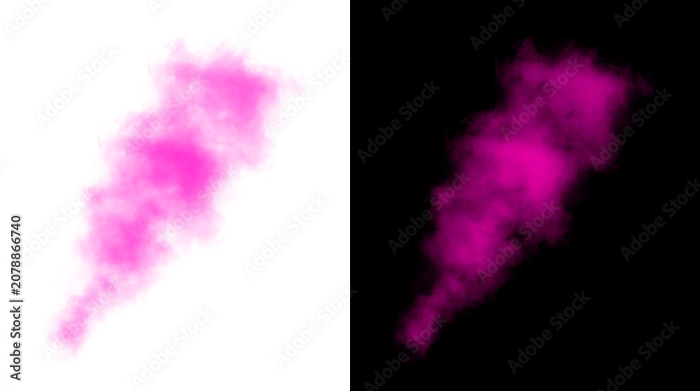 Fototapeta premium Pink thick smoke puff isolated on transparent background with soft alpha channel for visual effects design element for game animation and motion graphics.