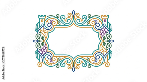 Ornate Decorative Border with Floral and Grapevine Elements.